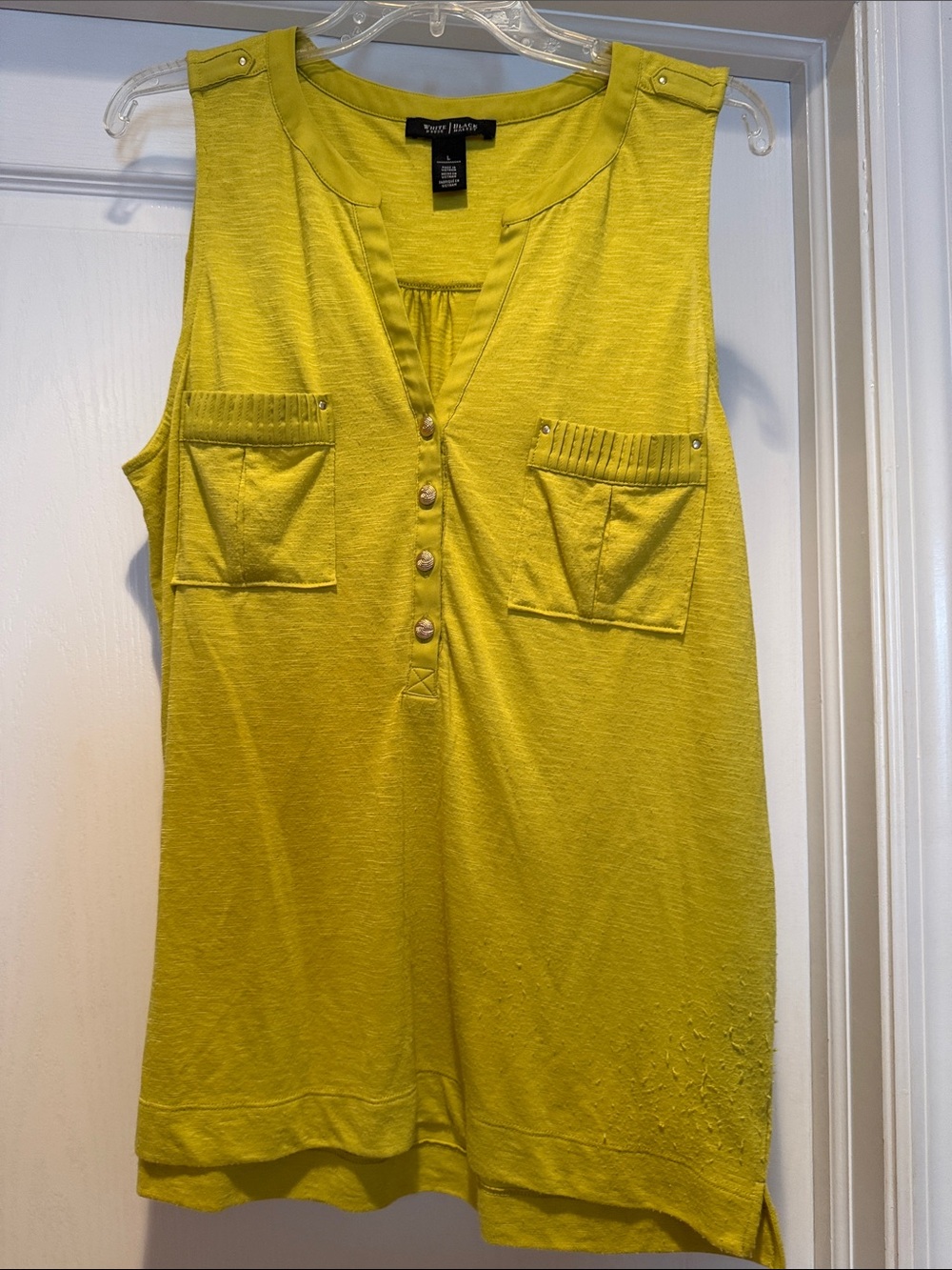 White House Black Market Sleeveless Button-Front Tank in Chartreuse